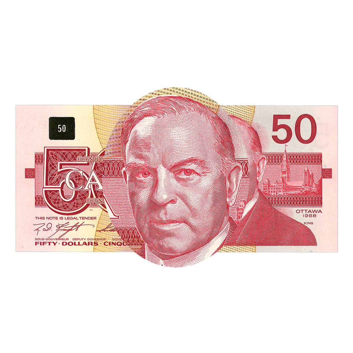 Bank note portrait, balding man in a suit.