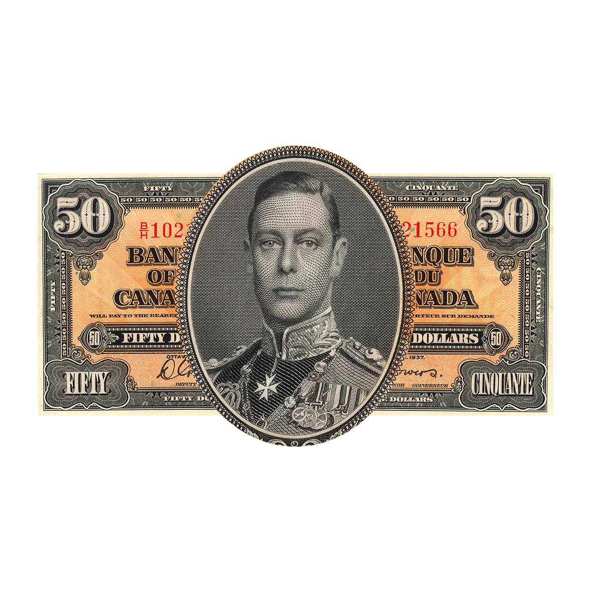 Bank note portrait, young white man in high-collared military uniform with medals.