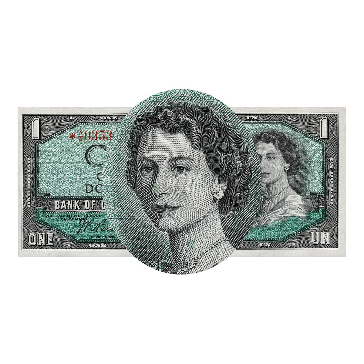 Bank note portrait of a young woman with wavy hair and a pearl necklace.