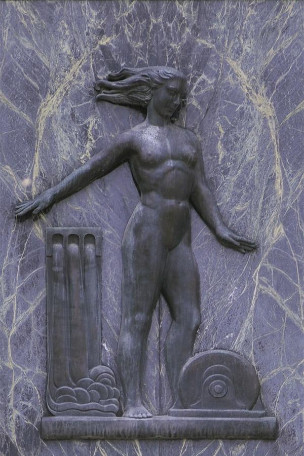 Collection of 7 images, each a bronze classical-design figure, alongside items that represent a trade.
