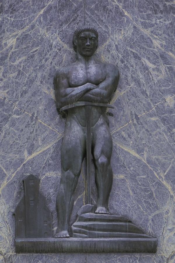 Collection of 7 images, each a bronze classical-design figure, alongside items that represent a trade.