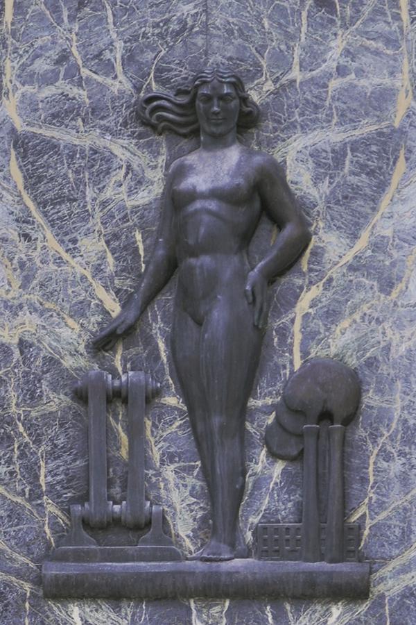 Collection of 7 images, each a bronze classical-design figure, alongside items that represent a trade.