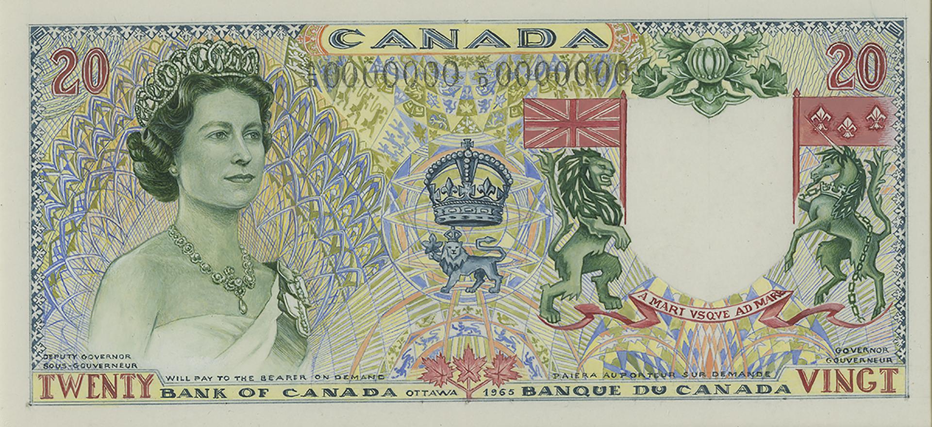 Bank notes, hand drawn models, 10 different designs in a slideshow format.