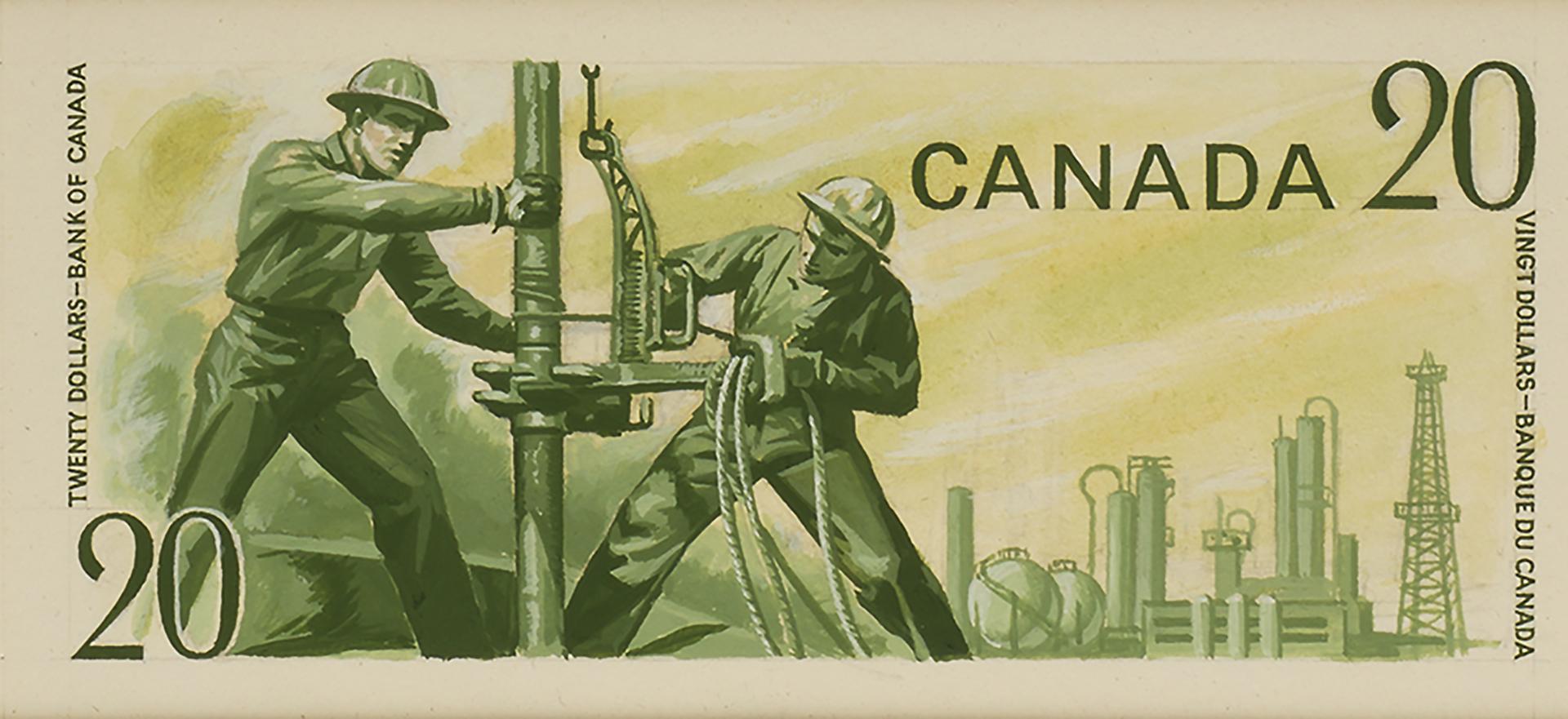 Bank notes, hand drawn models, five different designs and colours in a slideshow format.