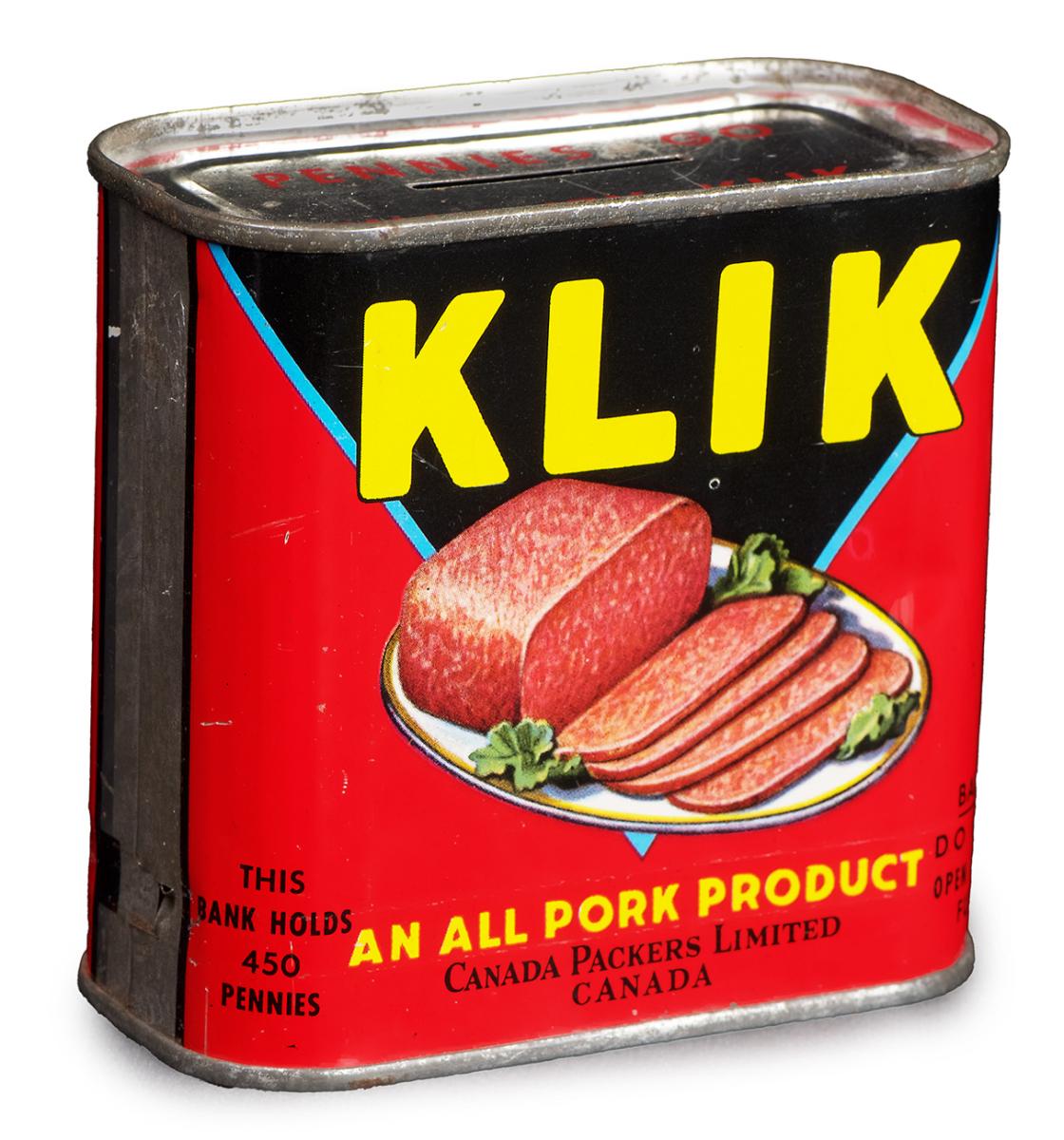 Food tin, a luncheon meat, rectangular with rounded sides.
