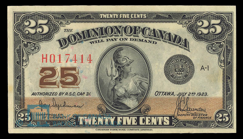 .25 CENT NOTES   SELLING  FOR $18 EACH BANK OF CANADA 1923-4 