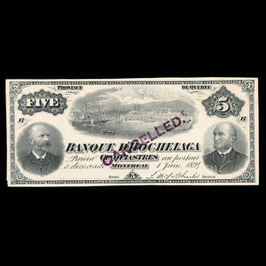 Canada, Banque d'Hochelaga, 5 piastres : June 1, 1894