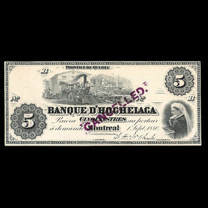 Canada, Banque d'Hochelaga, 5 piastres : September 1, 1880