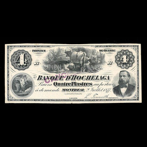 Canada, Banque d'Hochelaga, 4 piastres : July 2, 1877