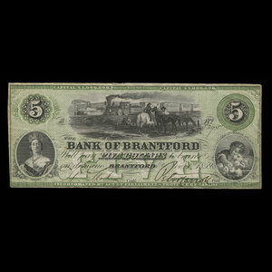 Canada, Bank of Brantford, 5 dollars : November 1, 1859
