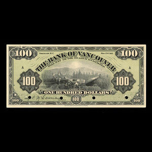 Canada, Bank of Vancouver, 100 dollars : May 2, 1910
