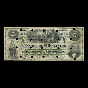 Canada, Banque de St. Hyacinthe, 5 dollars : July 1, 1880