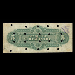 Canada, Banque de St. Hyacinthe, 5 dollars : July 1, 1880