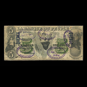 Canada, Banque du Peuple (People's Bank), 5 dollars : May 2, 1882
