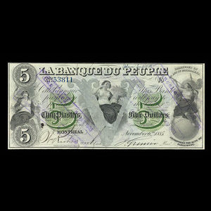Canada, Banque du Peuple (People's Bank), 5 dollars : November 6, 1885