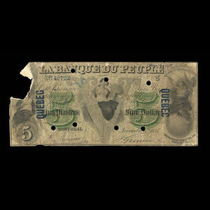 Canada, Banque du Peuple (People's Bank), 5 dollars : November 6, 1885