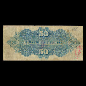 Canada, Banque du Peuple (People's Bank), 50 dollars : November 6, 1885