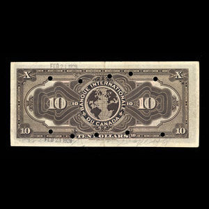 Canada, Banque Internationale du Canada, 10 dollars : October 17, 1911