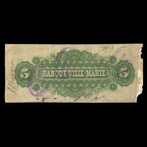 Canada, Banque Ville-Marie, 5 dollars : January 2, 1873