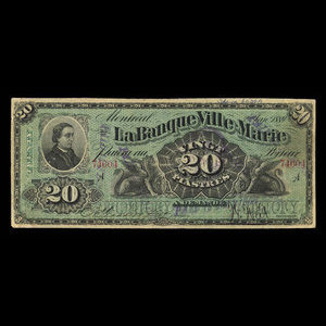 Canada, Banque Ville-Marie, 20 dollars : January 2, 1889