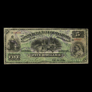 Canada, Commercial Bank of Manitoba, 5 dollars : May 1, 1885