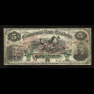 Canada, Commercial Bank of Manitoba, 5 dollars : January 2, 1891