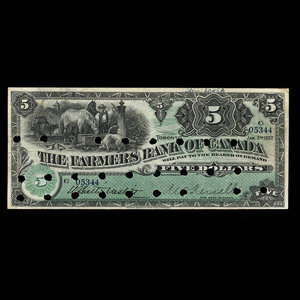 Canada, Farmers Bank of Canada, 5 dollars : January 2, 1907