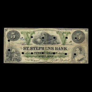 Canada, St. Stephen's Bank, 5 dollars : February 1, 1886