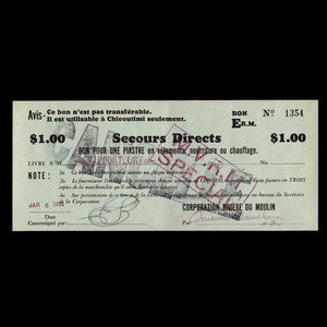 Canada, Corporation of Rivière-du-Moulin, 1 dollar : January 6, 1934