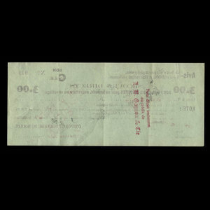 Canada, Corporation of Rivière-du-Moulin, 3 dollars : February 10, 1934