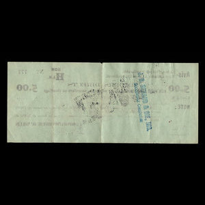 Canada, Corporation of Rivière-du-Moulin, 5 dollars : February 24, 1934