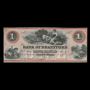 Canada, Bank of Brantford, 1 dollar : November 1, 1859