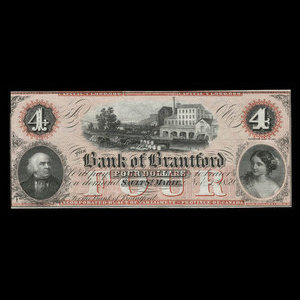 Canada, Bank of Brantford, 4 dollars : November 1, 1859