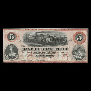 Canada, Bank of Brantford, 5 dollars : November 1, 1859