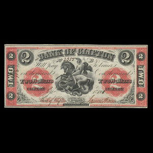 Canada, Bank of Clifton, 2 dollars : September 1, 1861