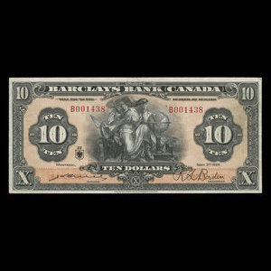 Canada, Barclays Bank, 10 dollars : September 3, 1929