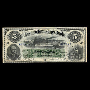 Canada, Eastern Townships Bank, 5 dollars : July 2, 1902