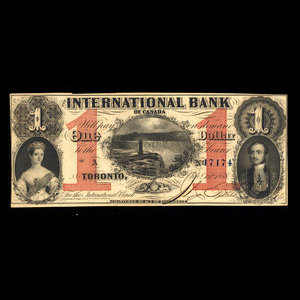 Canada, International Bank of Canada, 1 dollar : September 15, 1858