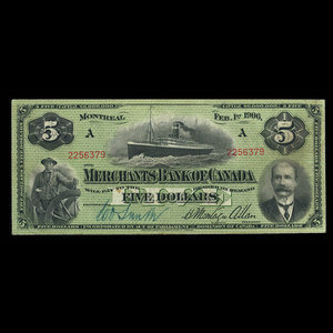 Canada, Merchants Bank of Canada (The), 5 dollars : February 1, 1906