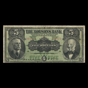 Canada, Molsons Bank, 5 dollars : July 2, 1918