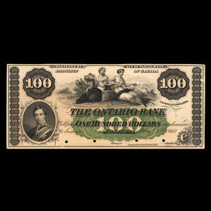 Canada, Ontario Bank, 100 dollars : August 3, 1860
