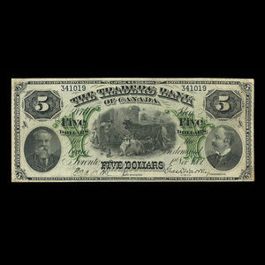 Canada, Traders Bank of Canada, 5 dollars : November 1, 1907