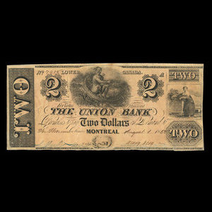 Canada, Union Bank, 2 dollars : August 1, 1838