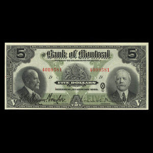Canada, Bank of Montreal, 5 dollars : January 2, 1923