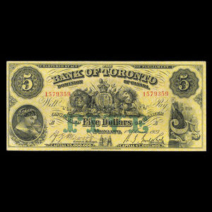 Canada, Bank of Toronto (The), 5 dollars : February 1, 1923