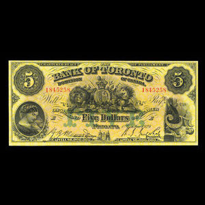 Canada, Bank of Toronto (The), 5 dollars : October 1, 1929