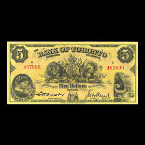Canada, Bank of Toronto (The), 5 dollars : January 2, 1937