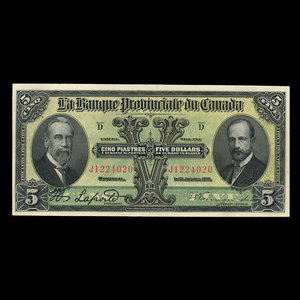 Canada, Provincial Bank of Canada, 5 dollars : January 31, 1919