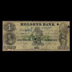 Canada, Molsons Bank, 4 dollars : October 1, 1855