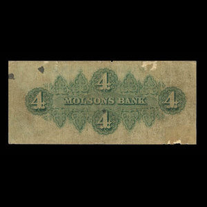 Canada, Molsons Bank, 4 dollars : October 1, 1855